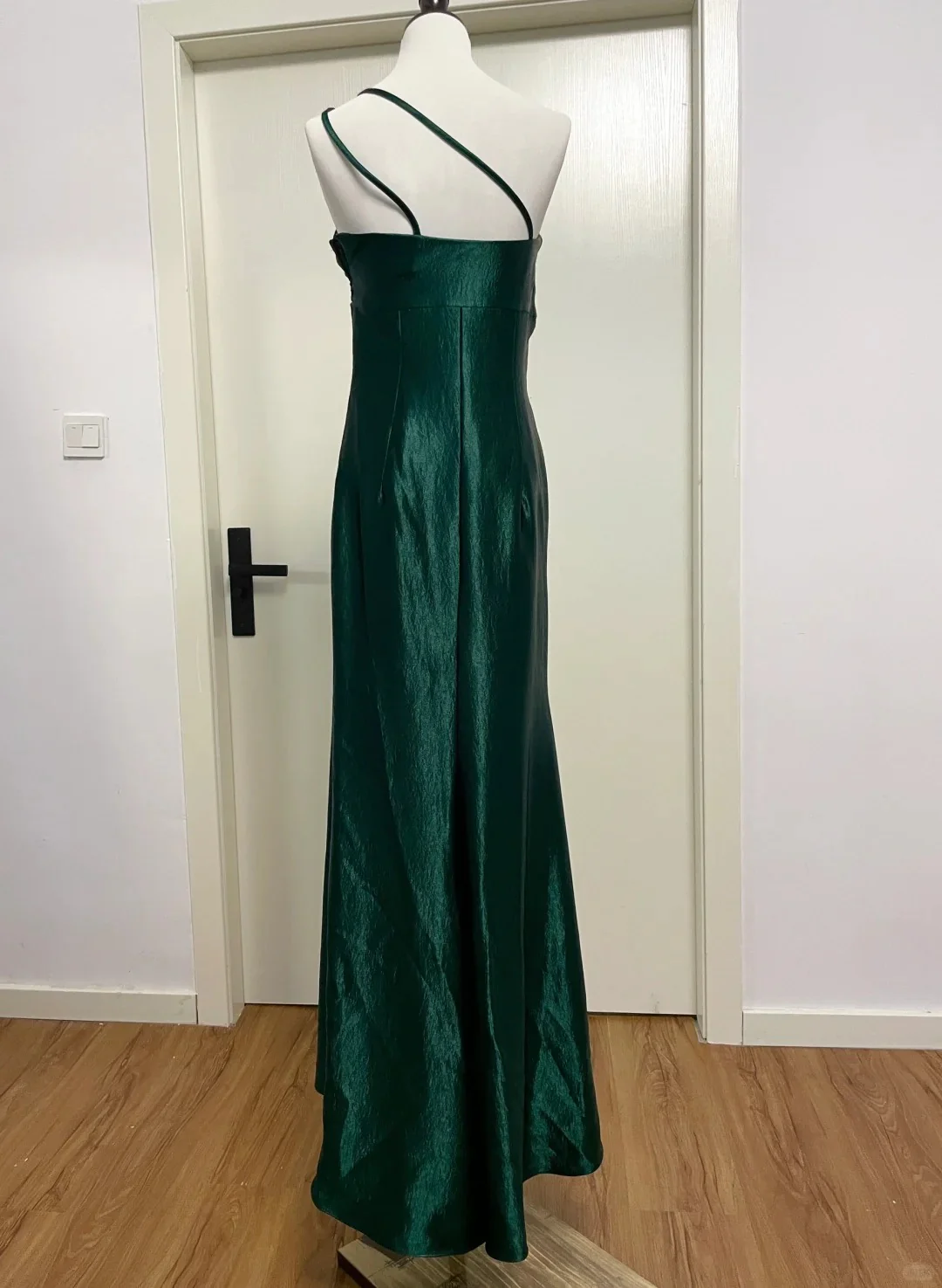 Elegant Dark Green 3D Floral One-shoulder Satin Long Prom Dress Evening Dress P4190 - Image 5