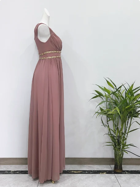 Elegant Dusty Pink A-Line Spaghetti Strap V-Neck Chiffon Long Prom Dress Evening Dress P4340 - Image 5