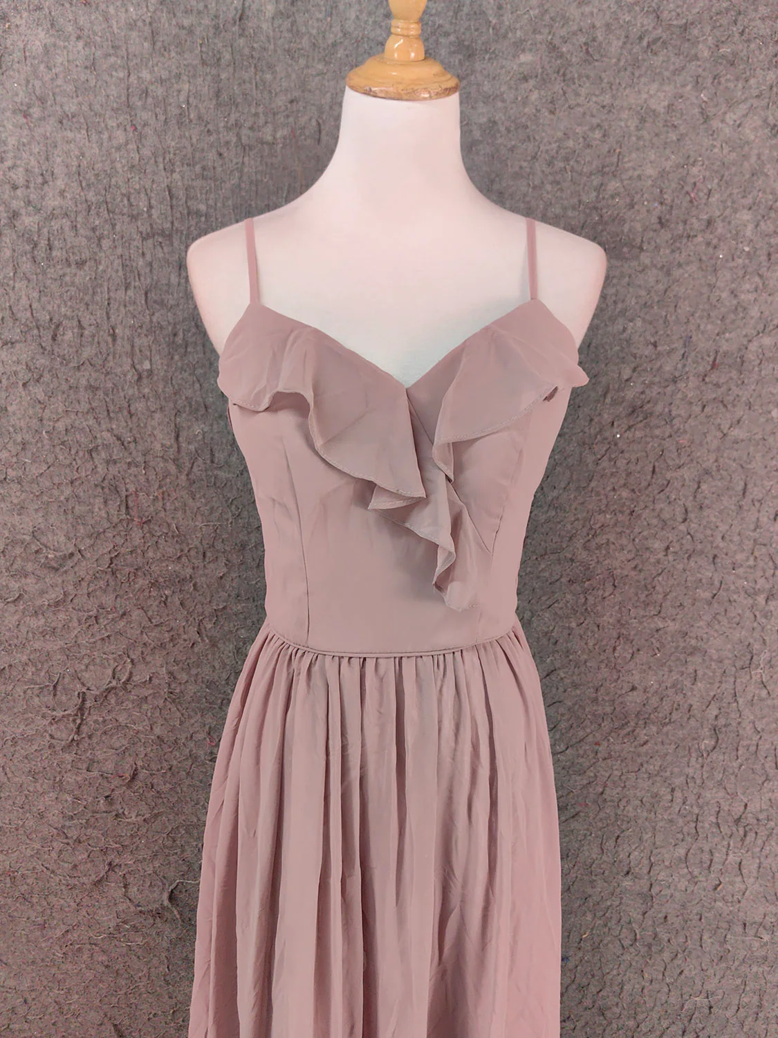 Elegant Dusty Pink Spaghetti Strap Ruffled Chiffon Long Prom Dress Evening Dress Bridesmaid Dress P4656 - Image 2
