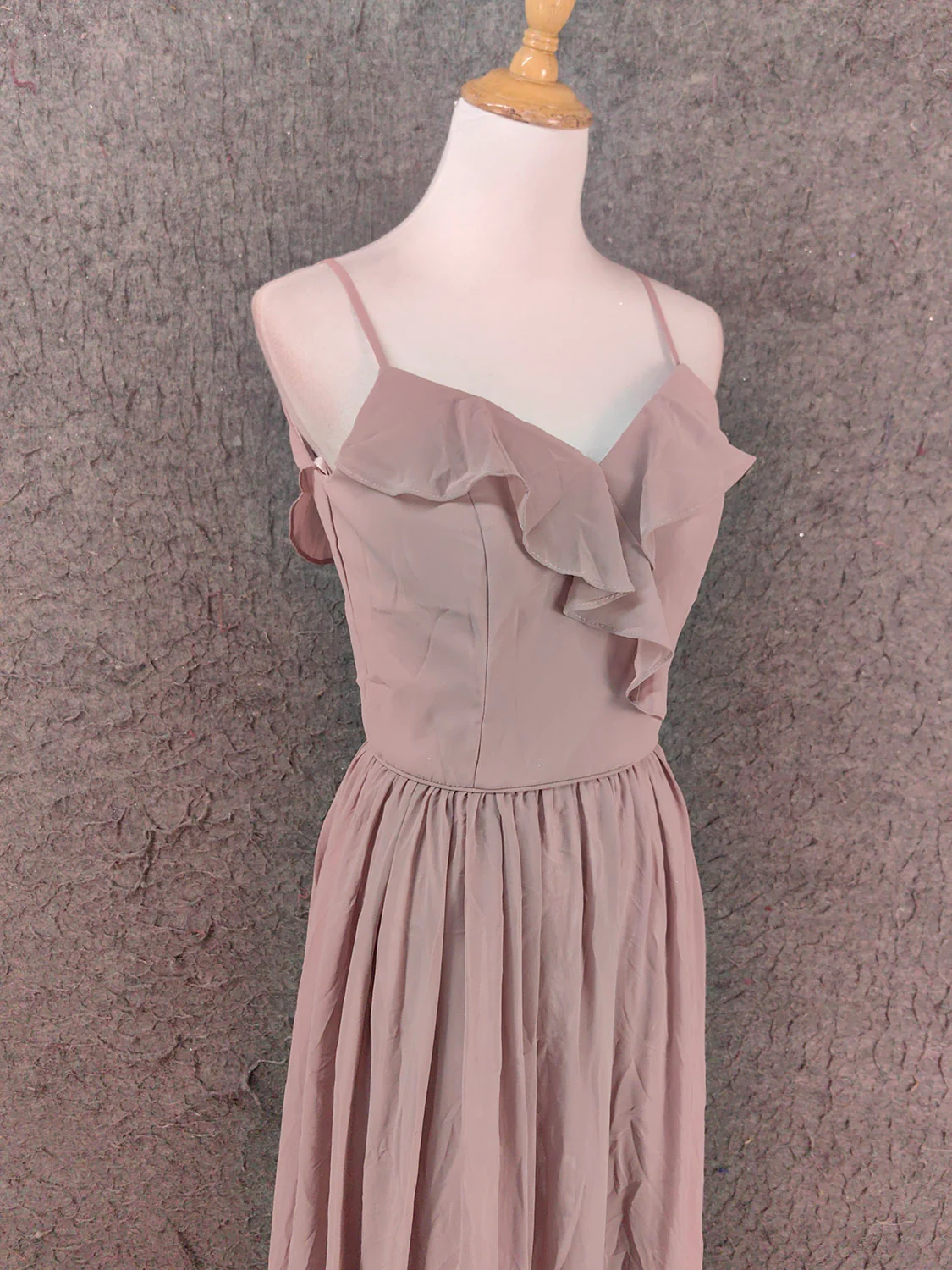 Elegant Dusty Pink Spaghetti Strap Ruffled Chiffon Long Prom Dress Evening Dress Bridesmaid Dress P4656 - Image 3