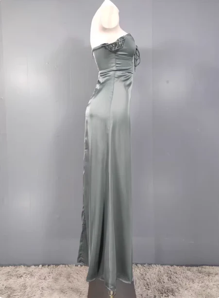 Elegant Gray Green Sweetheart Neckline Slim Slit Satin Long Prom Dress Evening Dress P4334 - Image 3