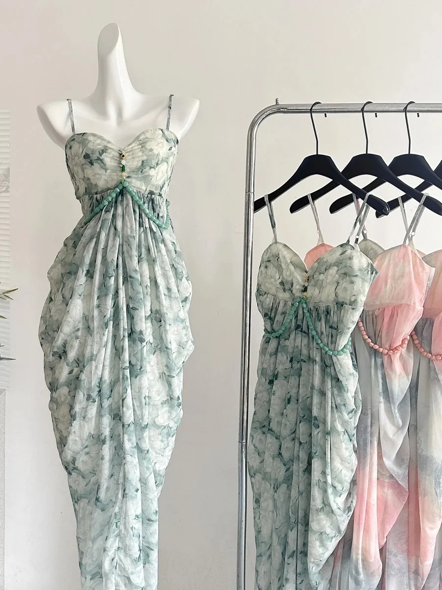 Elegant Green Strap Waist Chiffon Long Prom Dress Evening Dress P4005 - Image 4