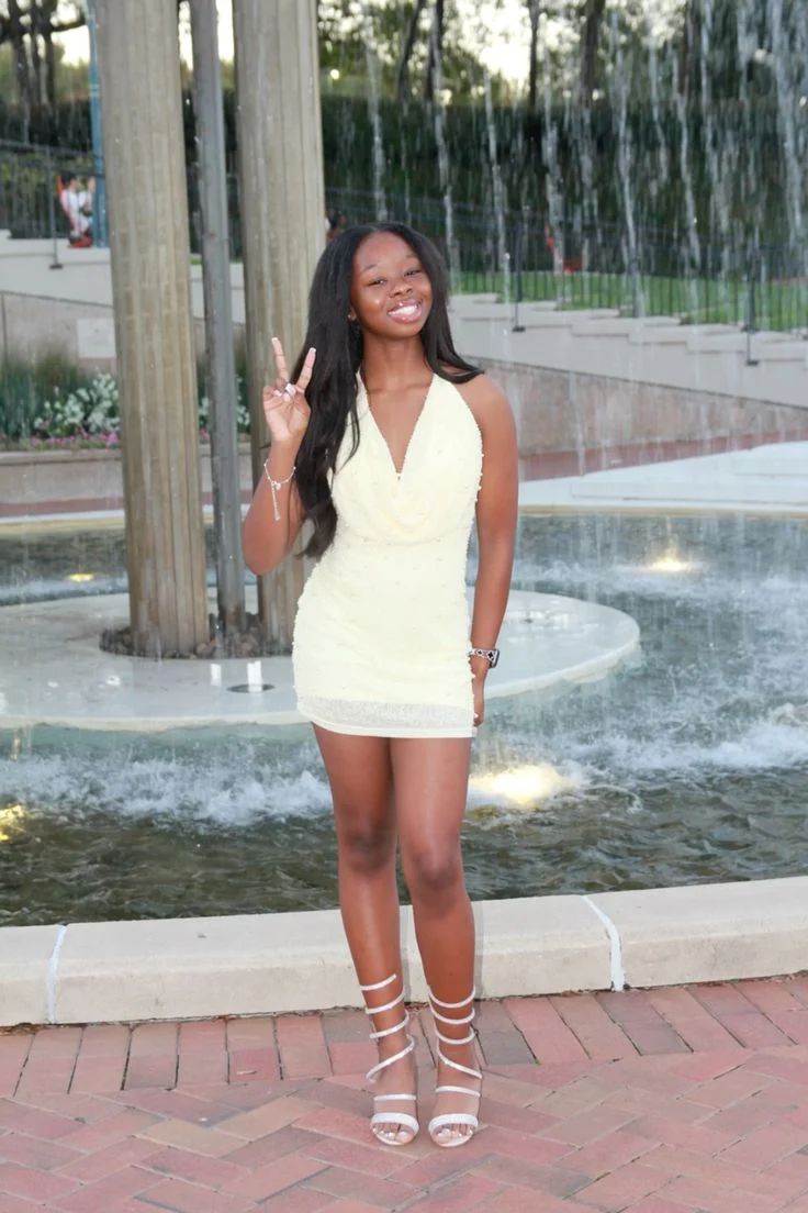 Elegant Halterneck Sleeveless Beaded Waist Birthday Short Dress Homecoming Dress P3747 - Image 2