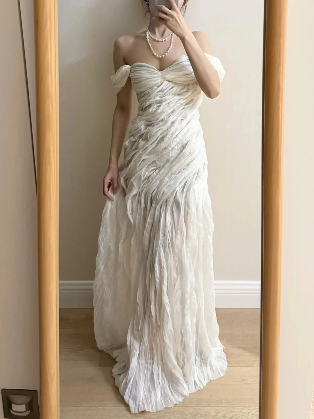 Elegant Ivory Pleated Satin Long Prom Dress Evening Dress P4264 - Image 2