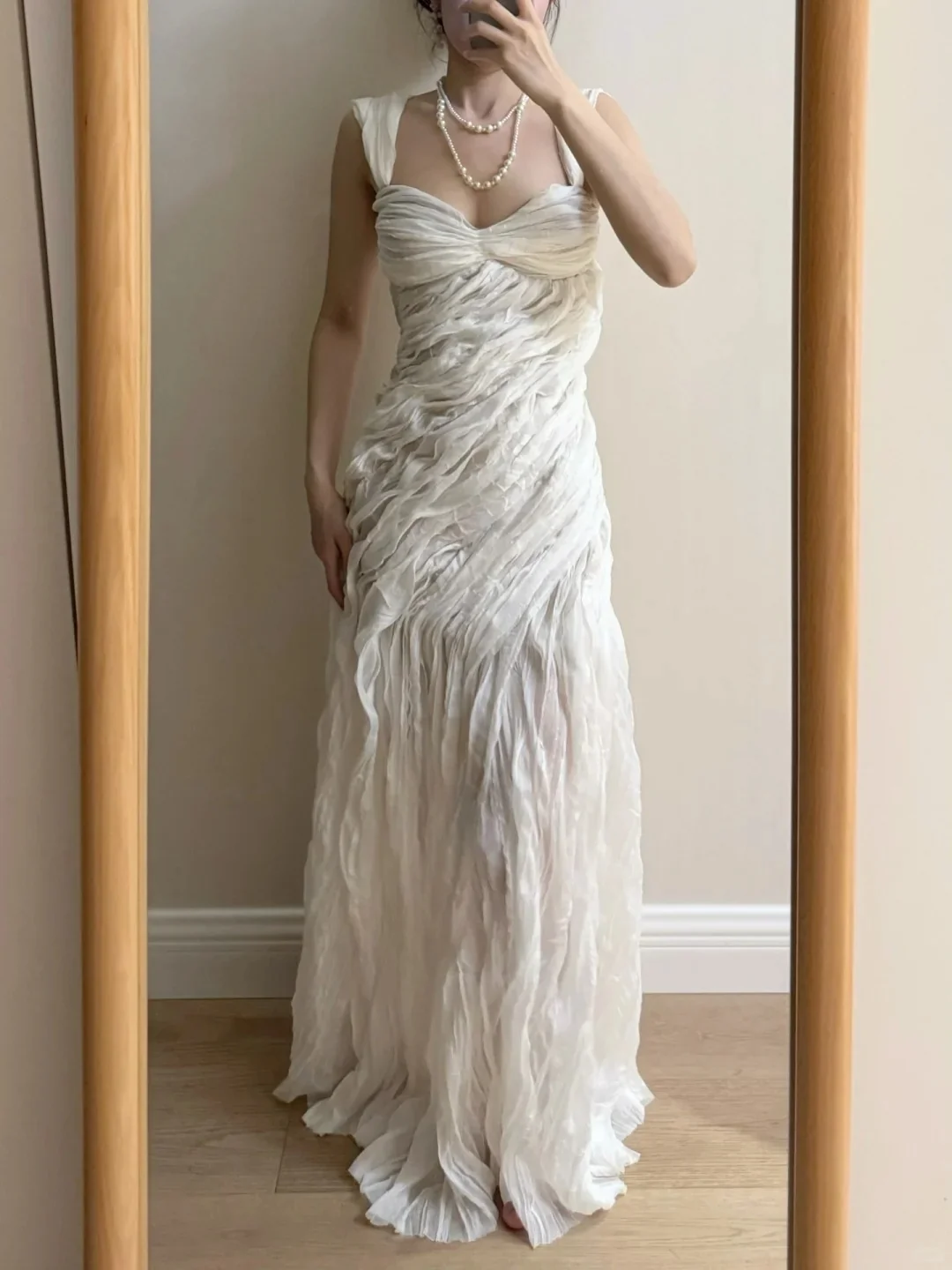 Elegant Ivory Pleated Satin Long Prom Dress Evening Dress P4264 - Image 3