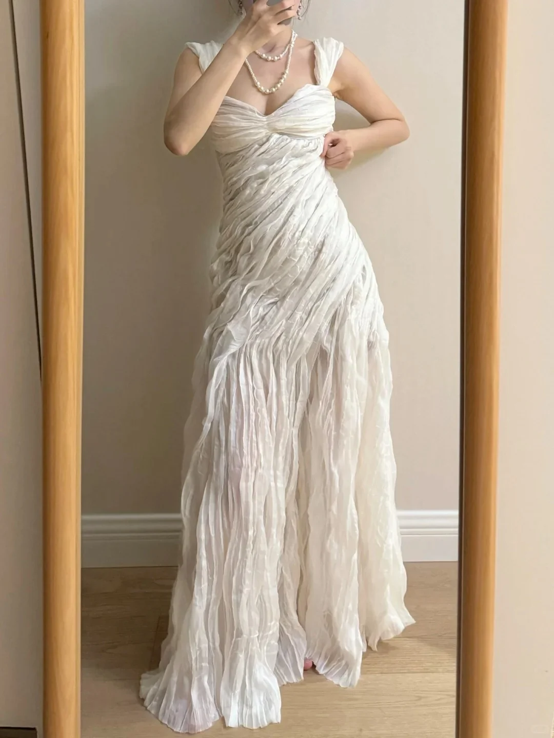 Elegant Ivory Pleated Satin Long Prom Dress Evening Dress P4264 - Image 4