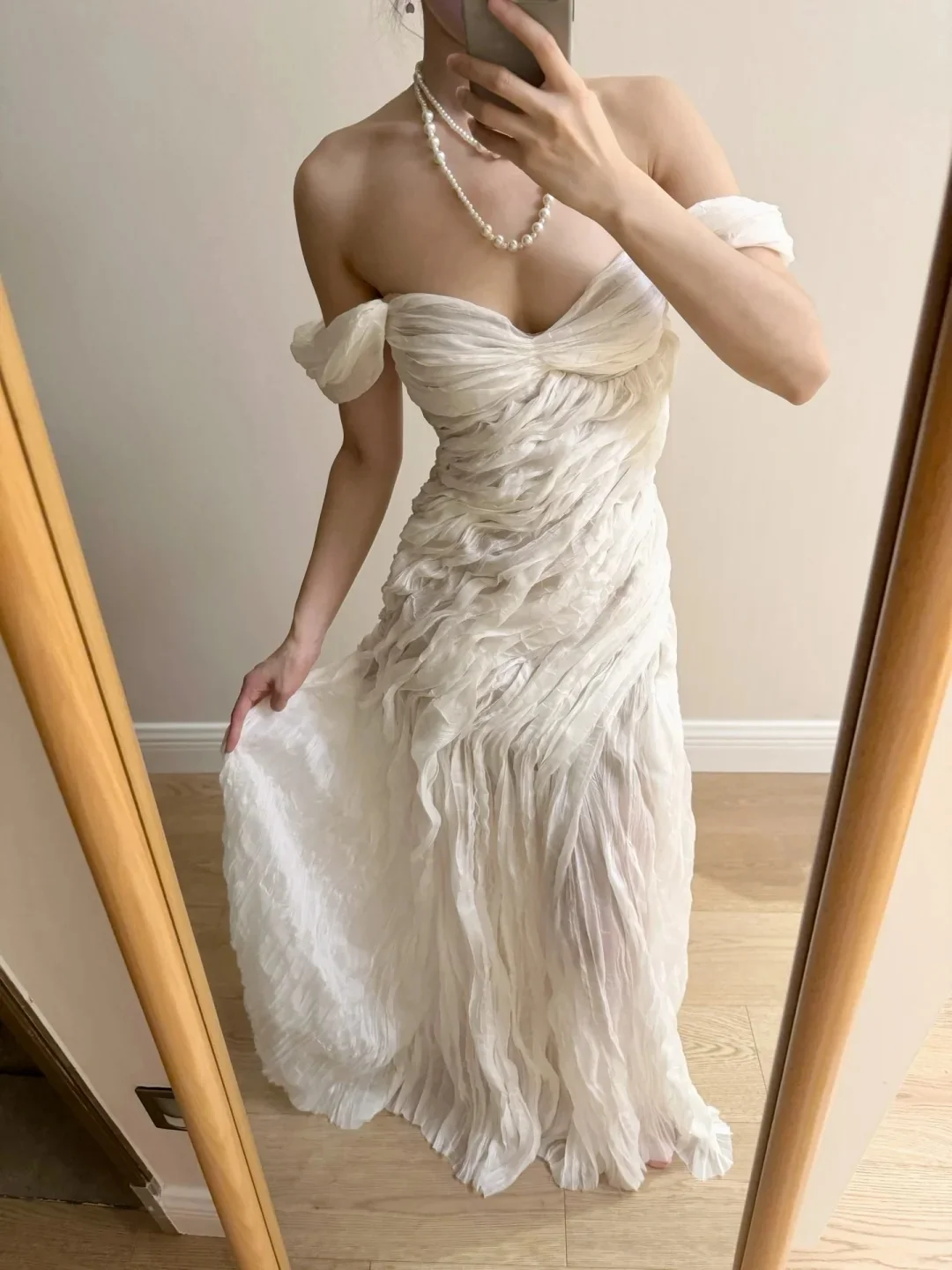Elegant Ivory Pleated Satin Long Prom Dress Evening Dress P4264 - Image 5