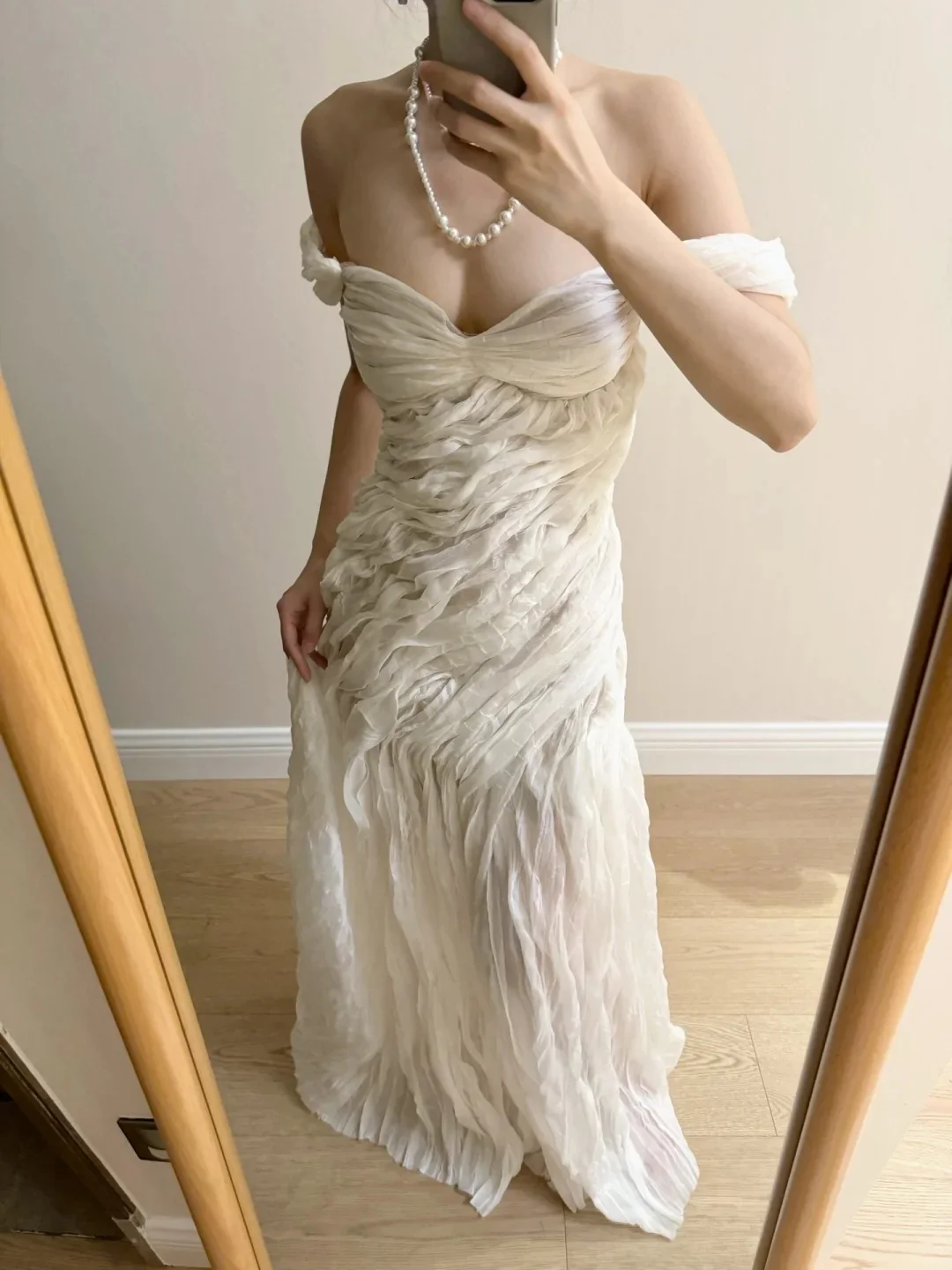Elegant Ivory Pleated Satin Long Prom Dress Evening Dress P4264 - Image 6