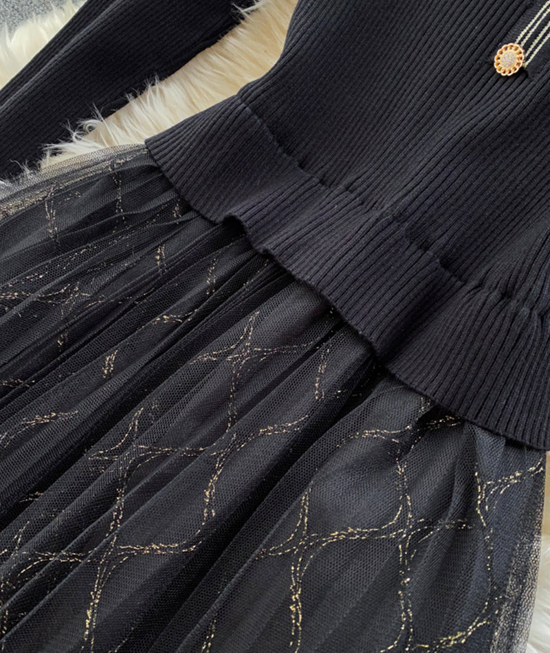 Elegant Knitted Tulle Splicing Dress P319 - Image 6