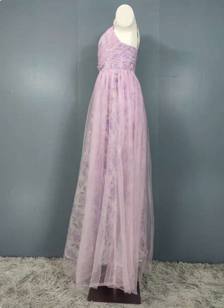 Elegant Lavender A-line V-neck Spaghetti Strap Tulle Long Prom Dress Evening Dress P4495 - Image 2