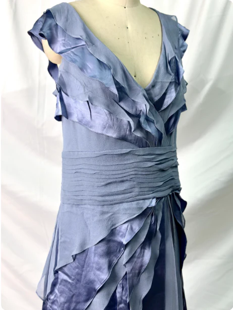 Elegant Layered Gradient Gray-Blue Slim-Fit V-Neck Ruffled Tiered Chiffon Long Prom Dress Evening Dress P4381 - Image 4
