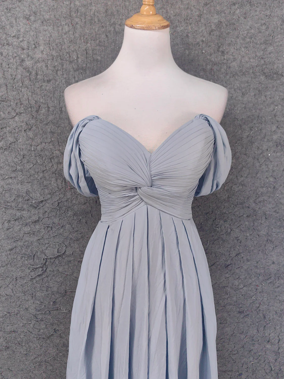 Elegant Light Gray A-Line Off-Shoulder Twist Ruffled Chiffon Long Prom Dress Evening Dress Bridesmaid Dress P4659 - Image 2