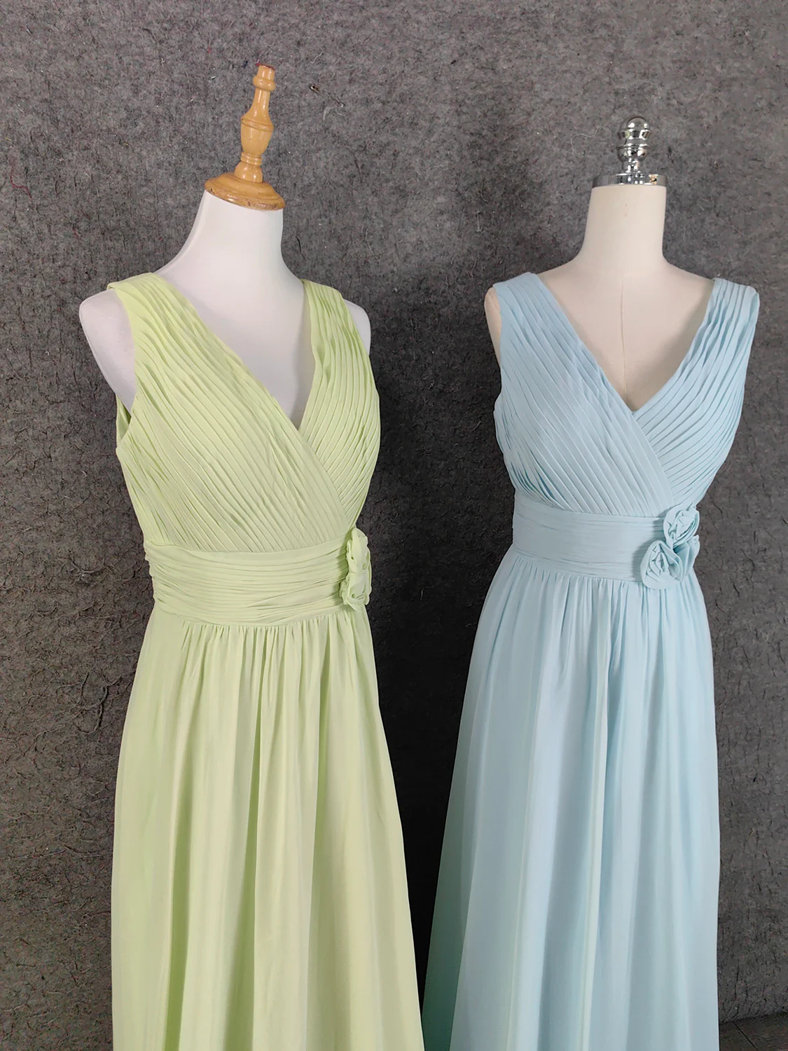 Elegant Light Green A-Line V-Neck Sleeveless Ruffled Chiffon Long Prom Dress Evening Dress P4641 - Image 3