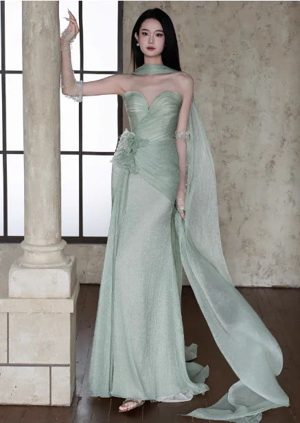 Elegant Light Mint Green Sweetheart Neck 3D Floral Split Chiffon Prom Dress Evening Dress P4446 - Image 2