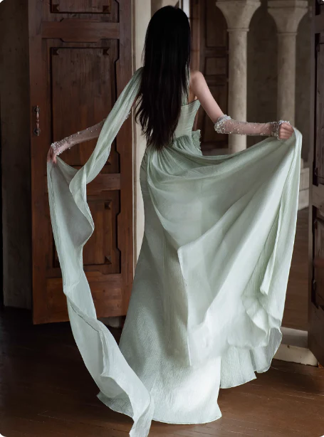 Elegant Light Mint Green Sweetheart Neck 3D Floral Split Chiffon Prom Dress Evening Dress P4446 - Image 5