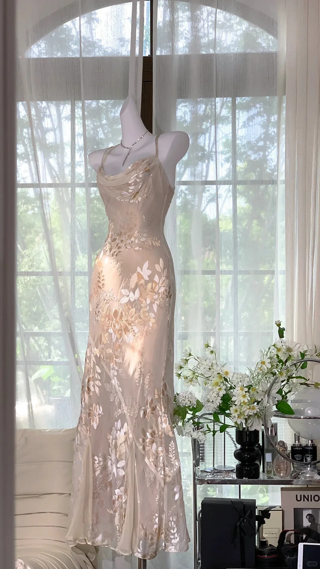 Elegant Light Pink Chiffon Printed Mermaid Evening Gown Prom Dress P3261 - Image 3