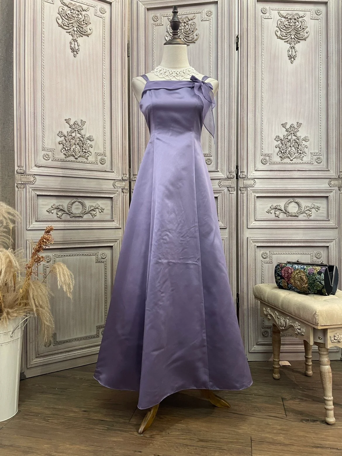 Elegant Light Purple Spaghetti Strap Square Neck A-Line Satin Long Prom Dress Evening Dress P4737 - Image 2