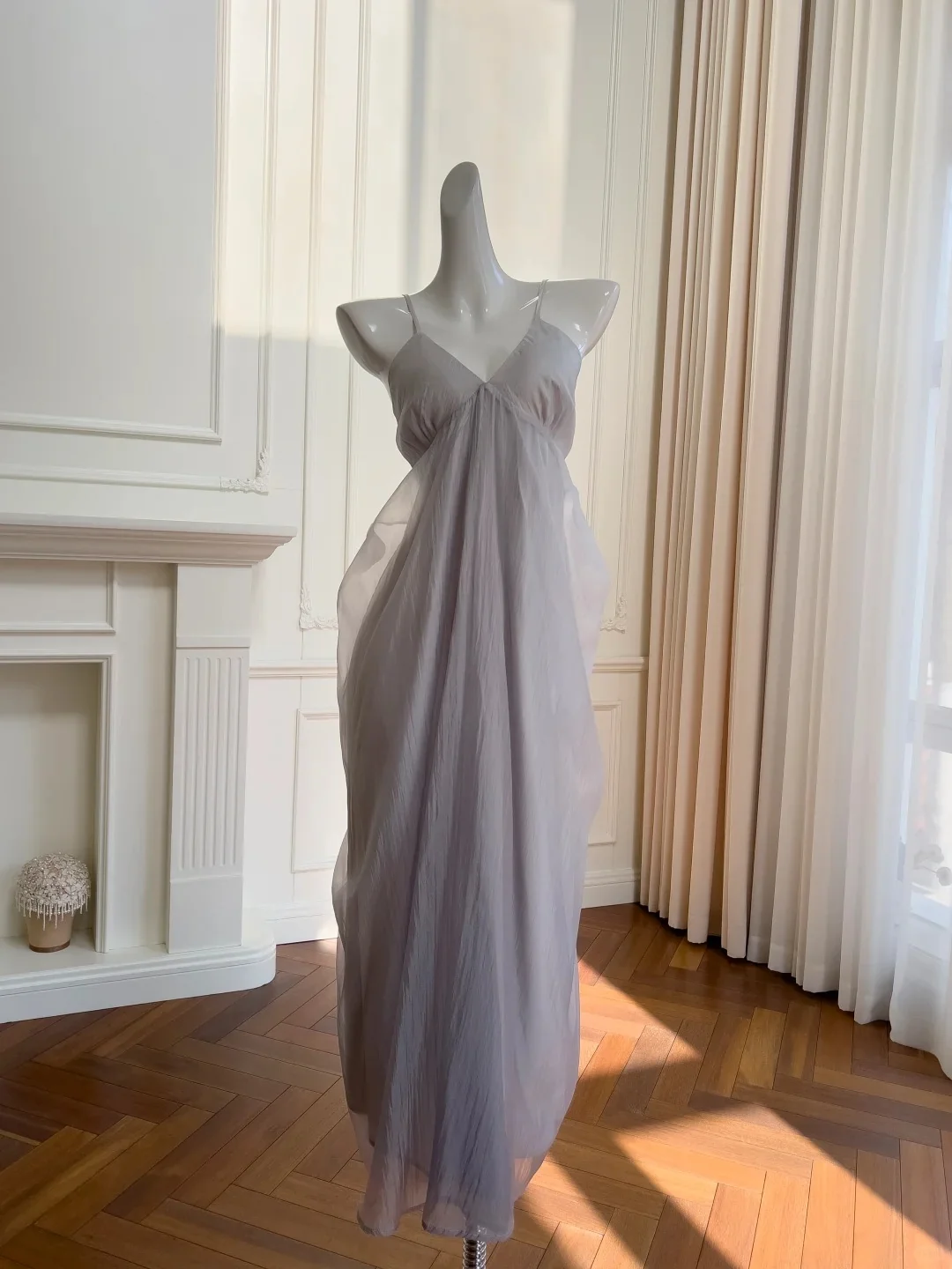 Elegant Light Purple Strappy V-neck Chiffon Long Prom Dress Evening Dress P4059 - Image 2