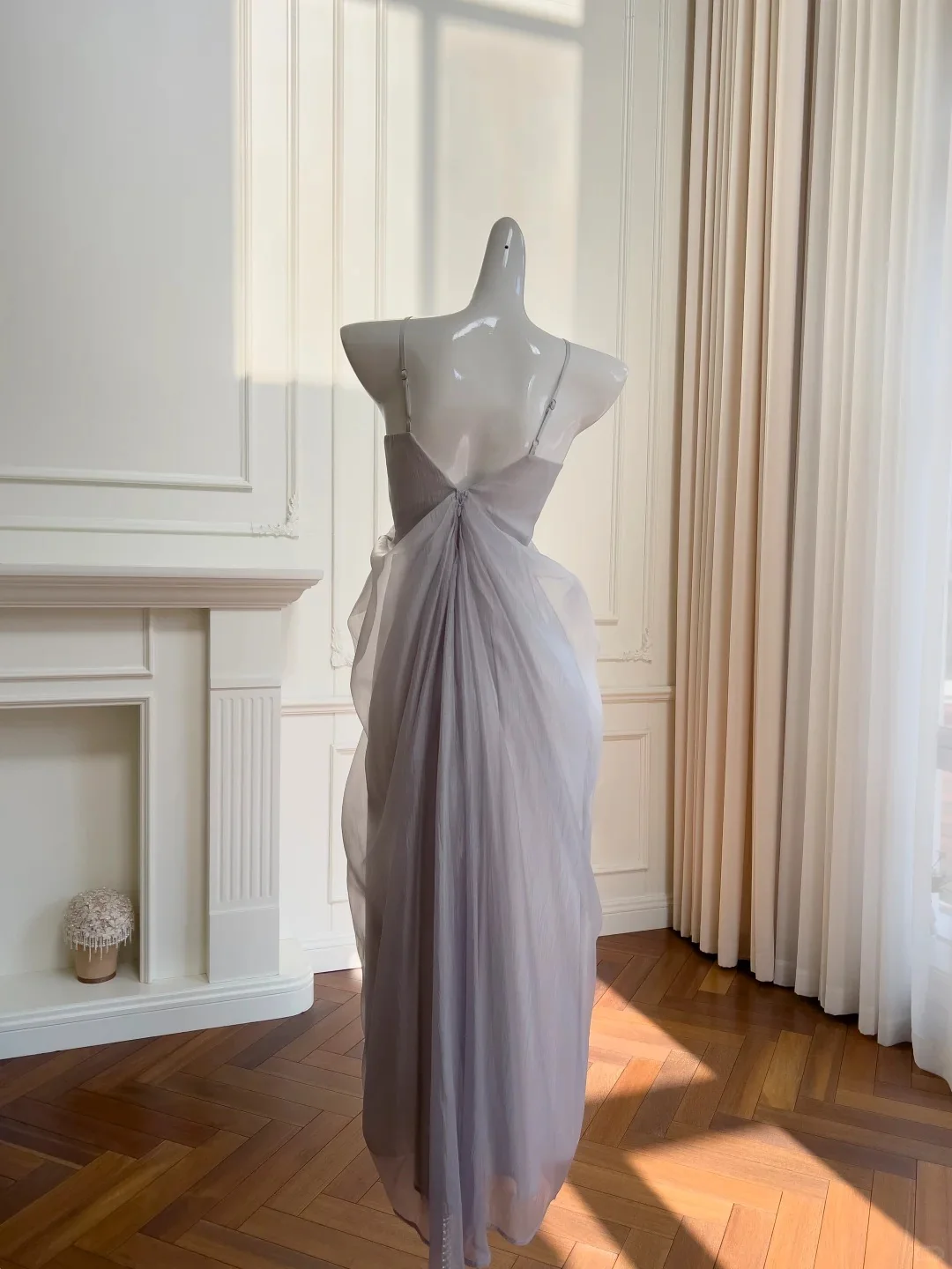 Elegant Light Purple Strappy V-neck Chiffon Long Prom Dress Evening Dress P4059 - Image 3