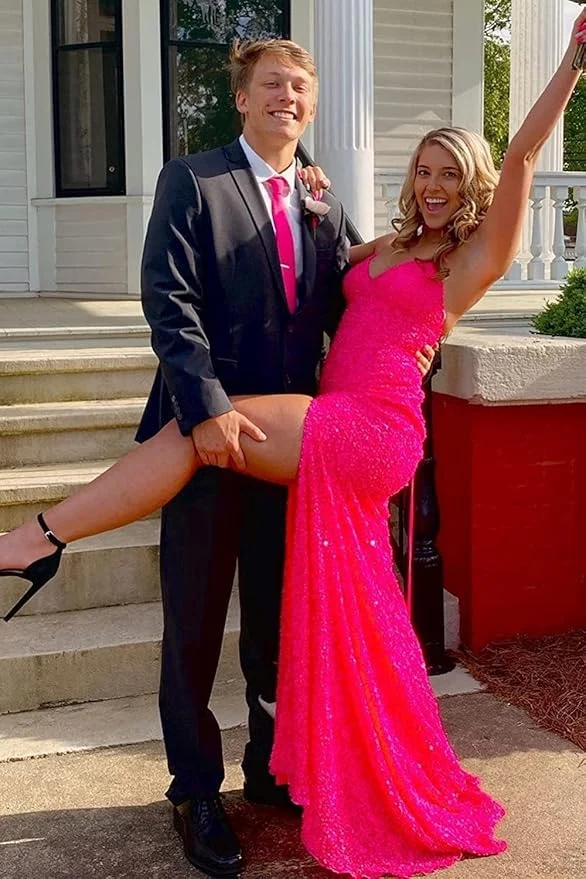 Elegant Mermaid Sequin Pink Long Prom Dresses Formal Dress P2226 - Image 10