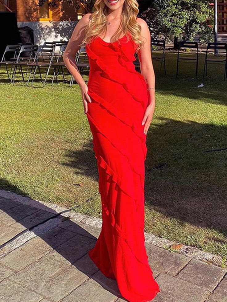 Elegant Mermaid Spaghetti Straps Red Prom Dress 21th Birthday Outfit P663 - Image 8