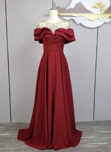 Elegant Navy Blue Train Beaded Satin Prom Dress Evening Dress P4548 - Image 4