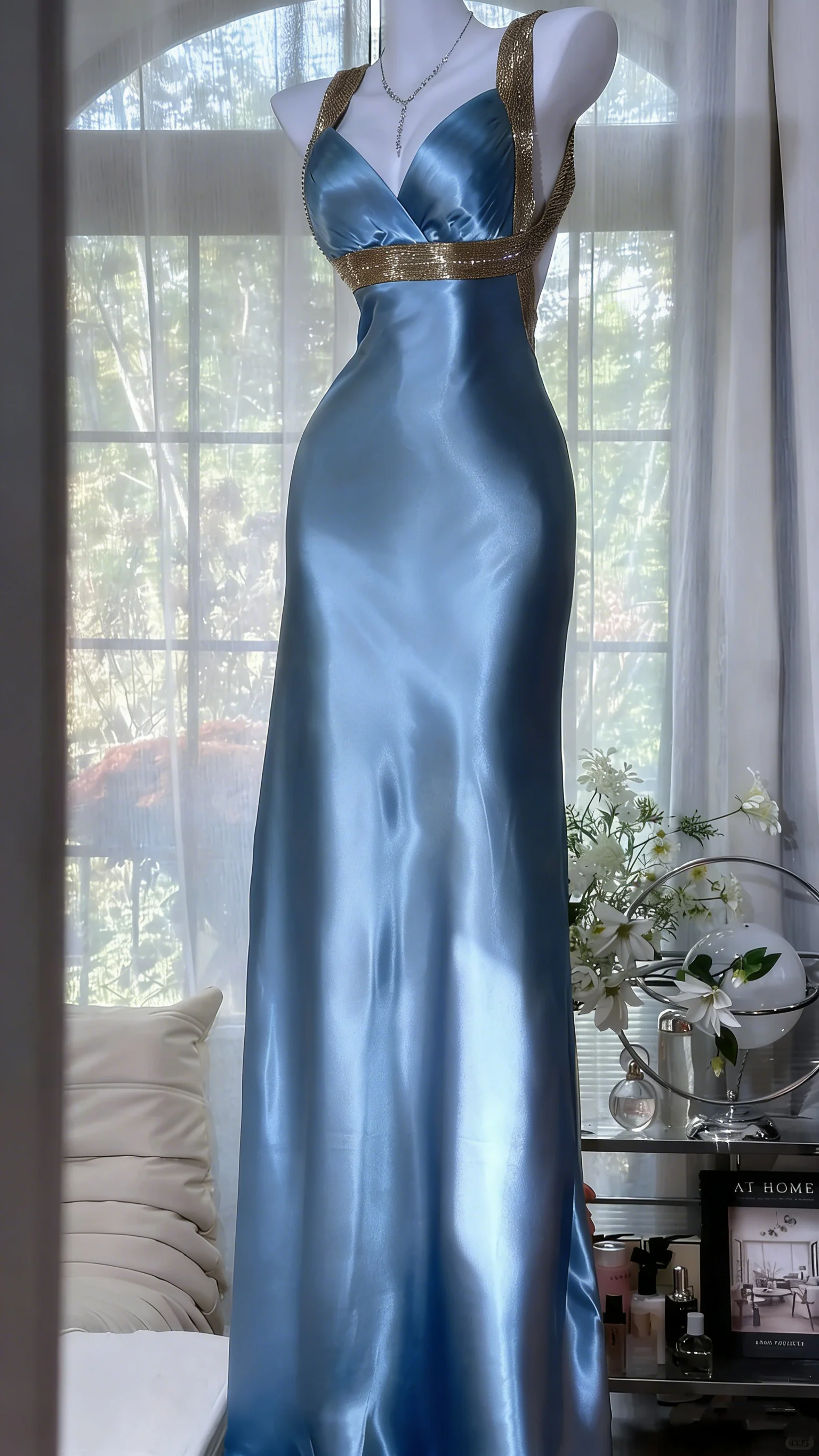 Elegant Olive-green Mermaid V-neck Backless Satin Long Prom Dress Evening Dress P4033 - Image 8
