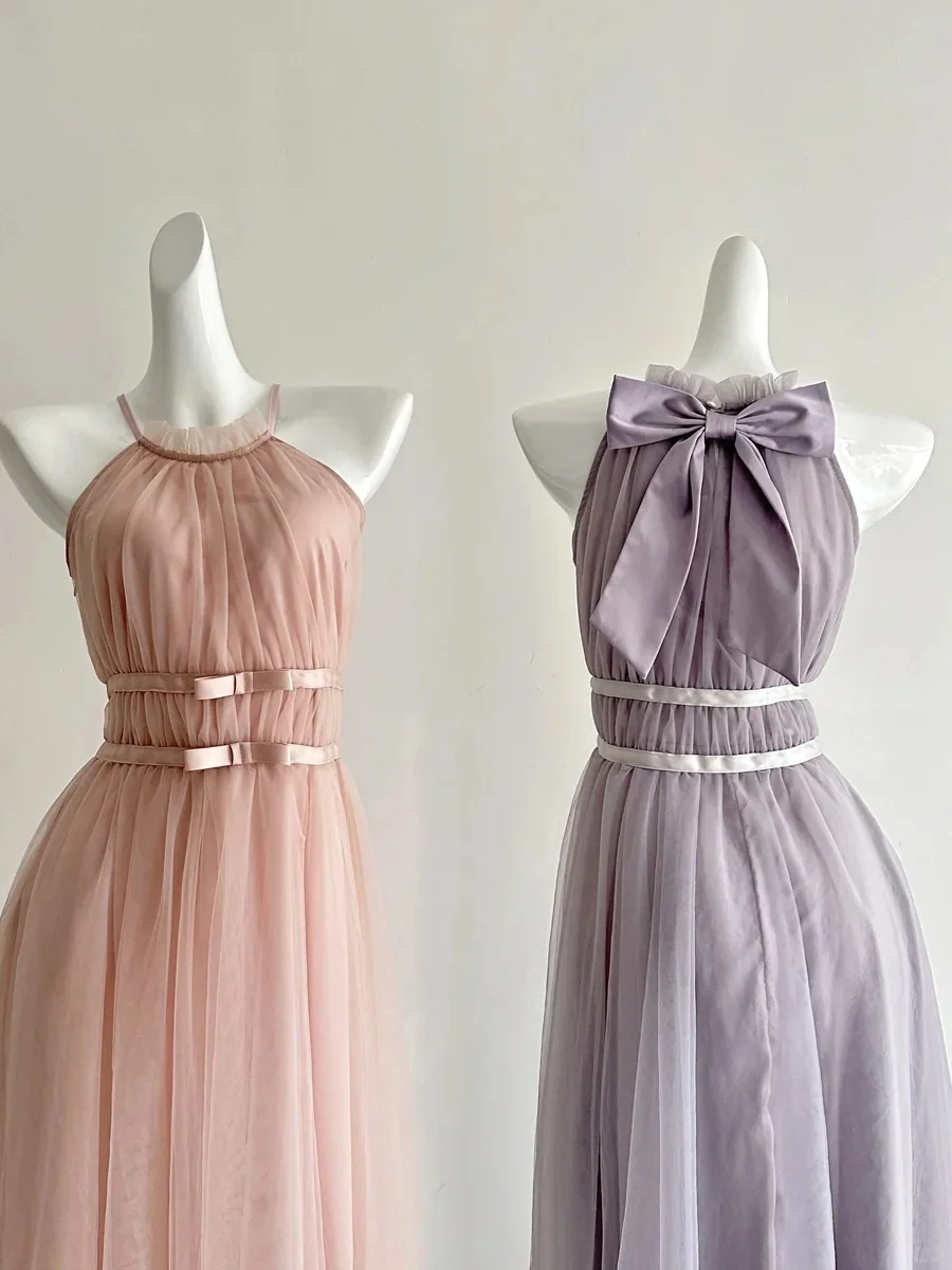 Elegant Pink A-line Halter Neck Waist Tulle Long Prom Dress Evening Dress Bridesmaid Dress P4002 - Image 6