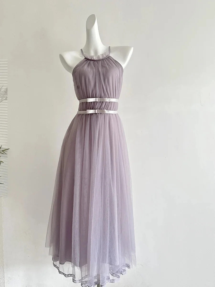 Elegant Pink A-line Halter Neck Waist Tulle Long Prom Dress Evening Dress Bridesmaid Dress P4002 - Image 8