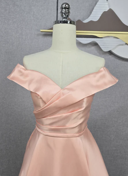 Elegant Pink A-line Off-the-shoulder Satin Long Prom Dress Evening Dress Bridesmaid Dress P4567 - Image 4