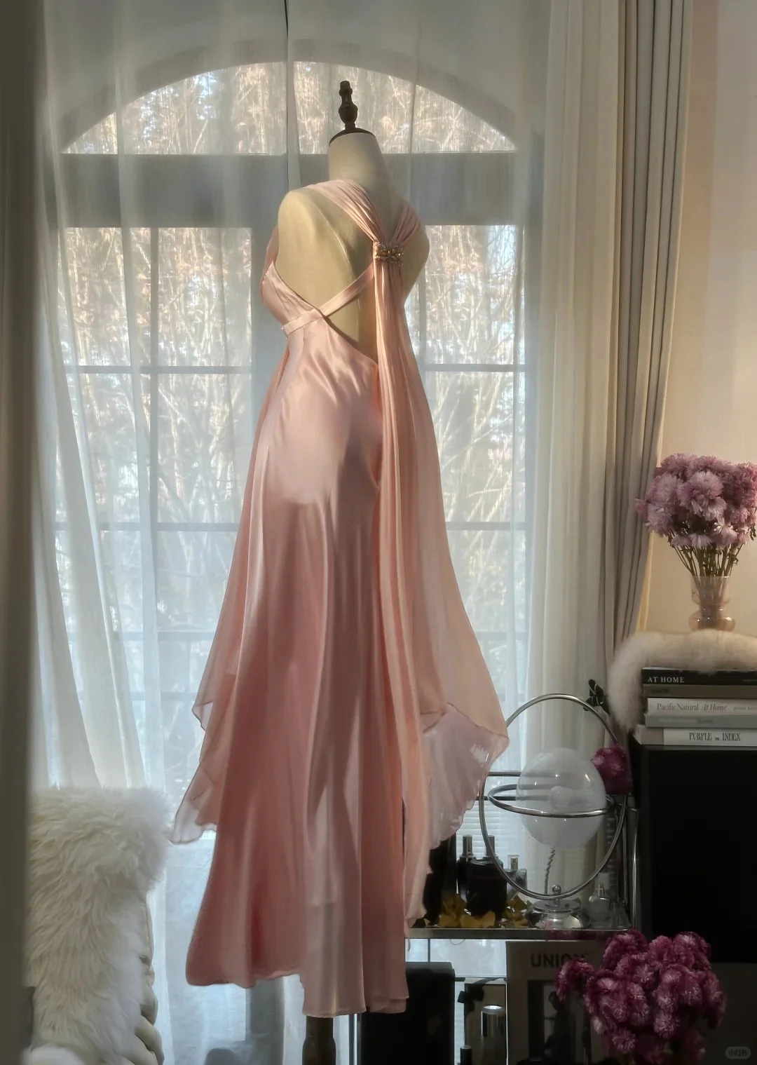 Elegant Pink Chiffon V-Neck Simple Long Prom Dress P3338 - Image 8