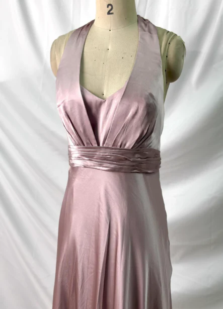 Elegant Pink Halter Neck V-Neck Slim-Fit Satin Long Prom Dress Evening Dress P4387 - Image 2