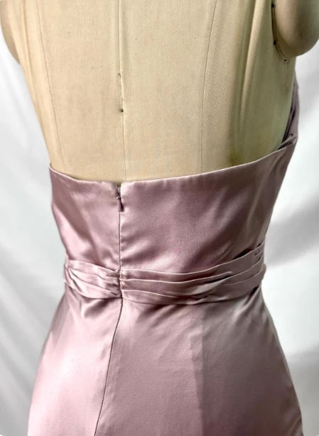 Elegant Pink Halter Neck V-Neck Slim-Fit Satin Long Prom Dress Evening Dress P4387 - Image 3