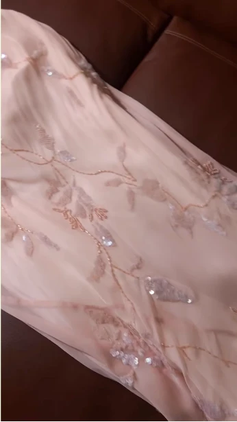 Elegant Pink Mermaid Draped Collar Leaf Sequin Beaded Chiffon Long Prom Dress Evening Dress P4610 - Image 5