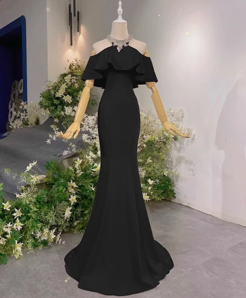 Elegant Pink Mermaid Halter Neck Ruffled Satin Train Prom Dress Evening Dress P4466 - Image 7