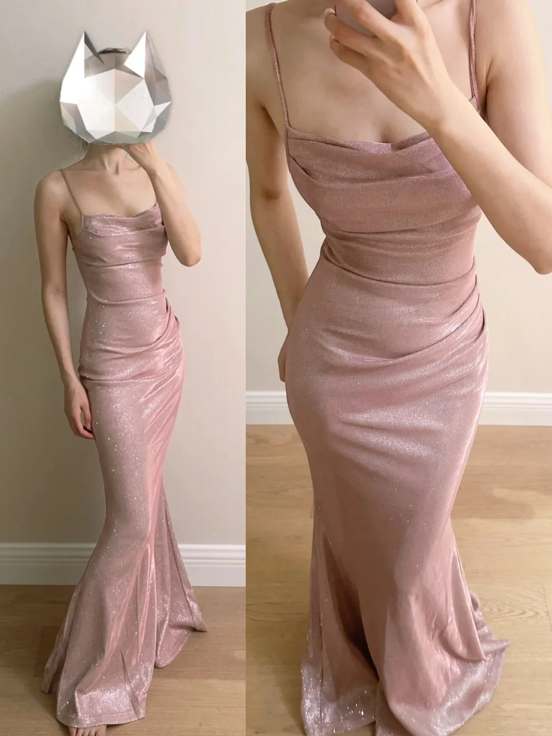 Elegant Pink Mermaid Spaghetti Strap Glittery Long Prom Dress Evening Dress Bridesmaid Dress P4253 - Image 2