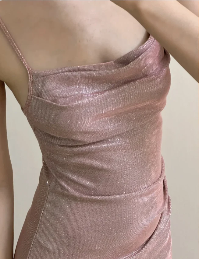 Elegant Pink Mermaid Spaghetti Strap Glittery Long Prom Dress Evening Dress Bridesmaid Dress P4253 - Image 3