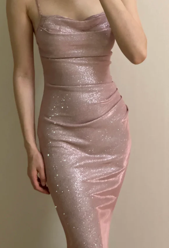 Elegant Pink Mermaid Spaghetti Strap Glittery Long Prom Dress Evening Dress Bridesmaid Dress P4253 - Image 5