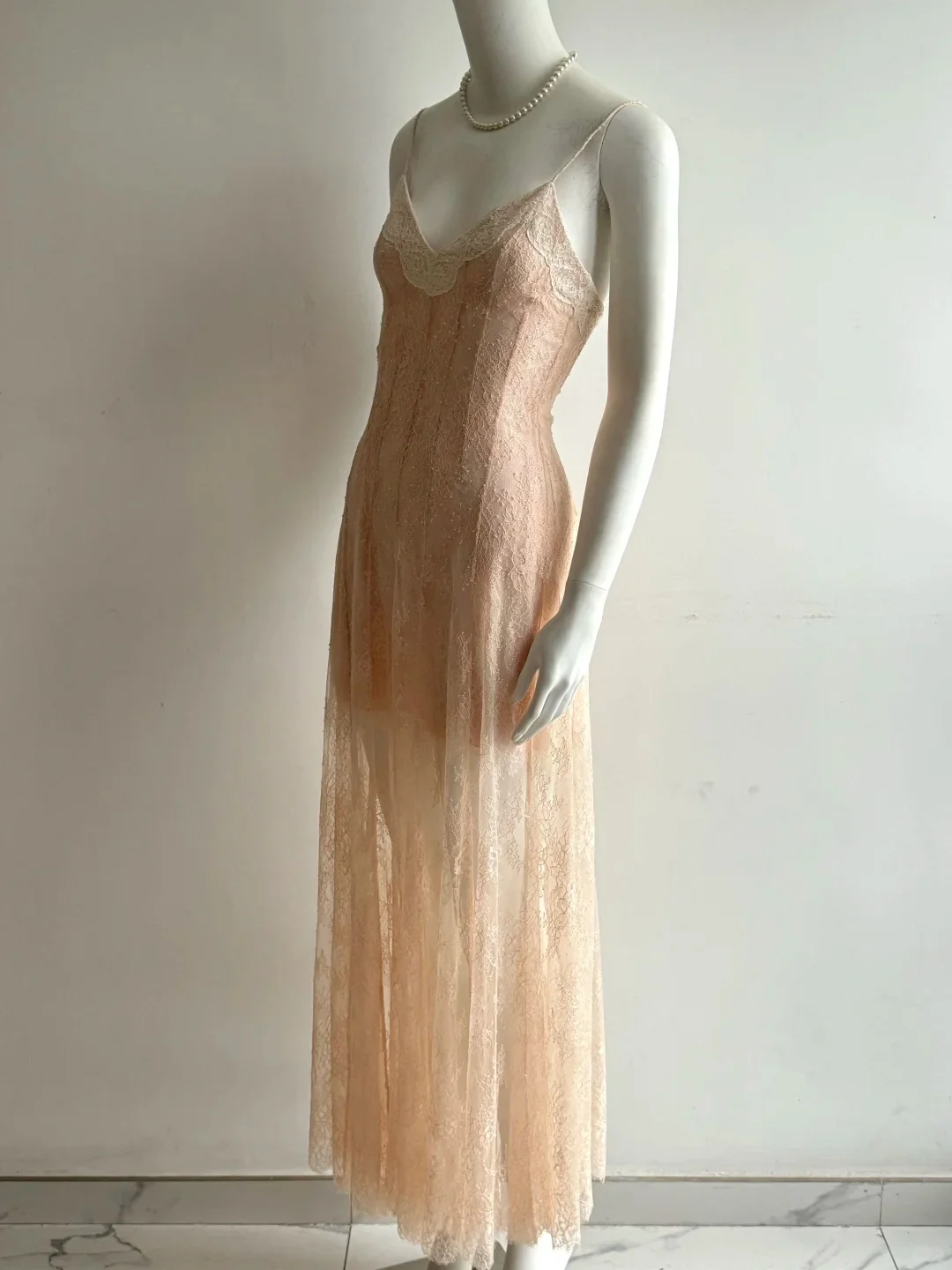 Elegant Pink V-Neck Spaghetti Strap Lace Long Prom Dress Evening Dress P4852 - Image 3