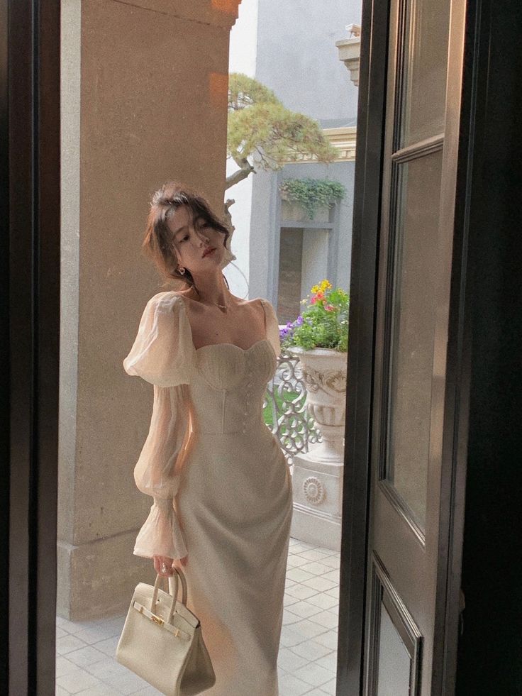 Elegant Puff Sleeve Midi Corset Maxi Prom Dresses Evening Birthday Outfits P452 - Image 2
