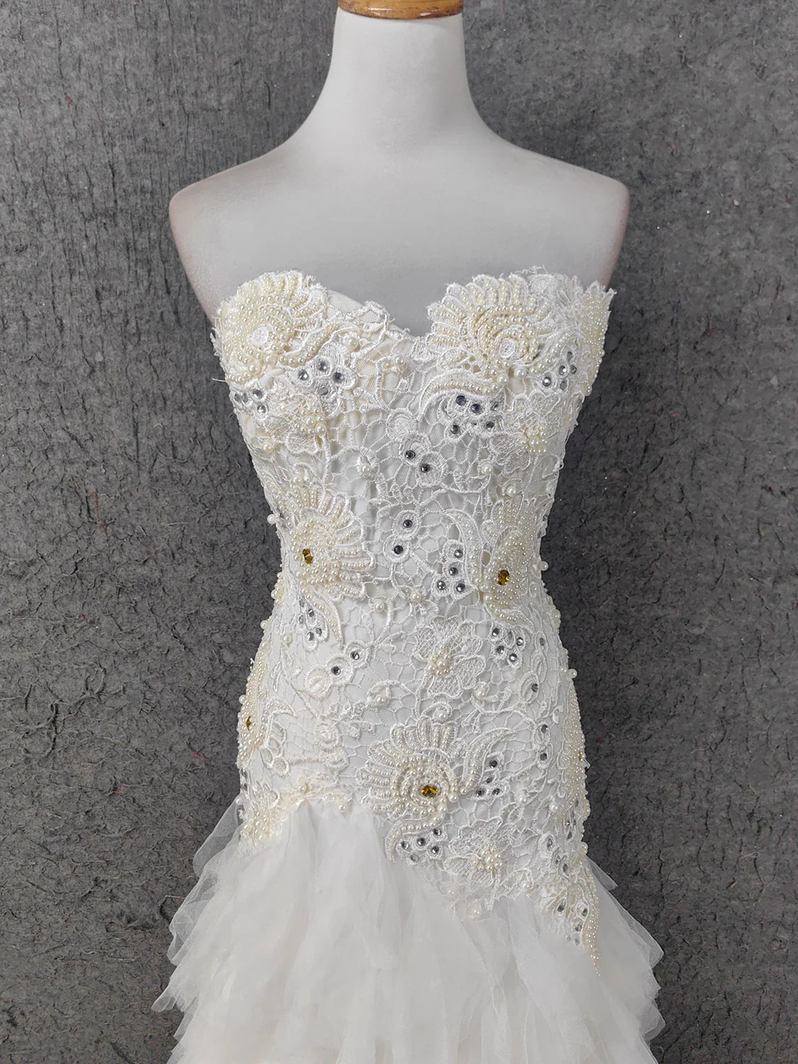 Elegant Pure White Sweetheart Neck Pearl Lace Tulle Long Prom Dress Evening Dress P4645 - Image 2
