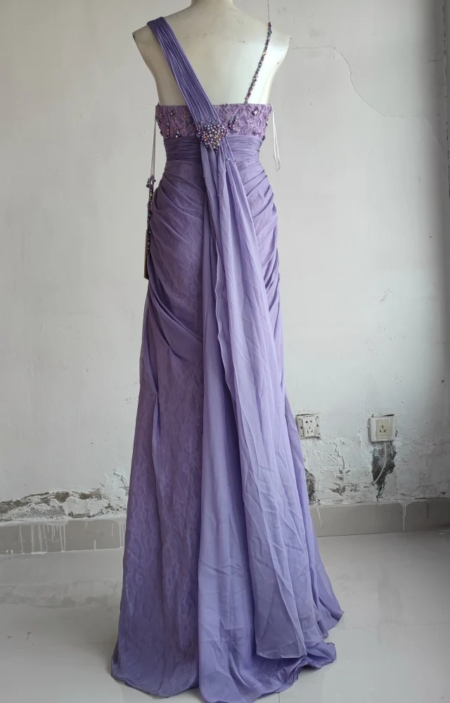 Elegant Purple Sweetheart Beaded Lace Pleated Tulle Long Prom Dress Evening Dress P4718 - Image 3