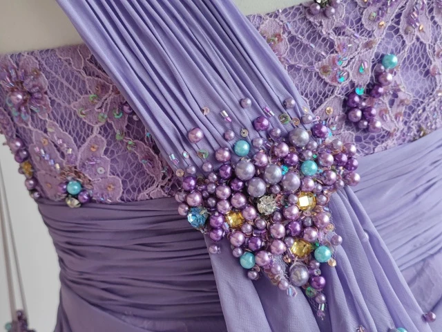 Elegant Purple Sweetheart Beaded Lace Pleated Tulle Long Prom Dress Evening Dress P4718 - Image 4