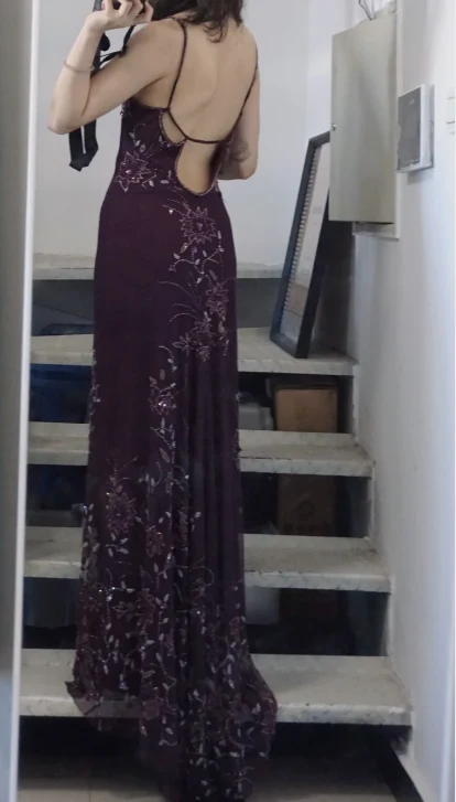 Elegant Purple U-neck Chiffon Beaded Spaghetti Strap Prom Dress P3493 - Image 6