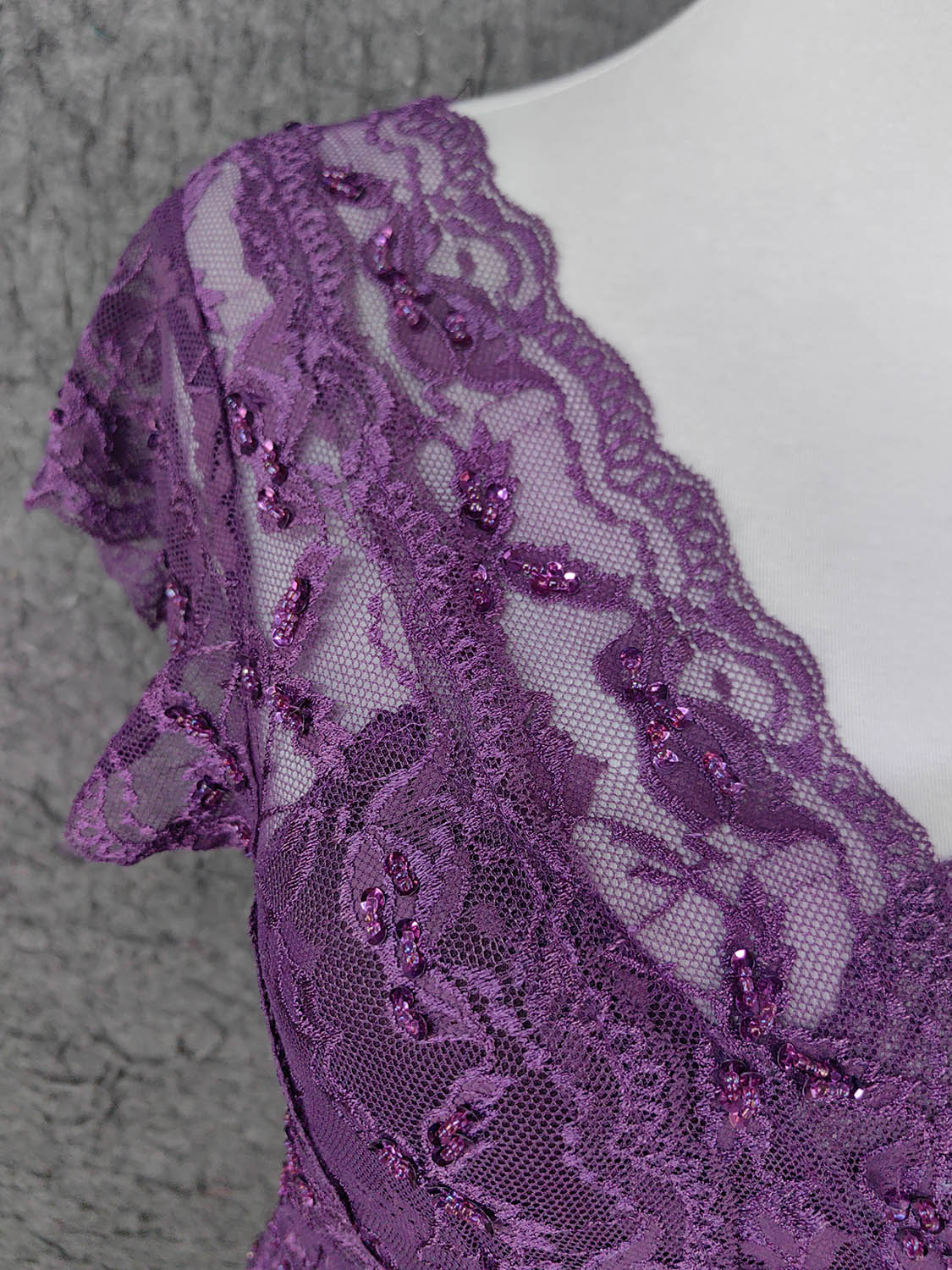 Elegant Purple V-Neck Lace Long Prom Dress Evening Dress P4643 - Image 4