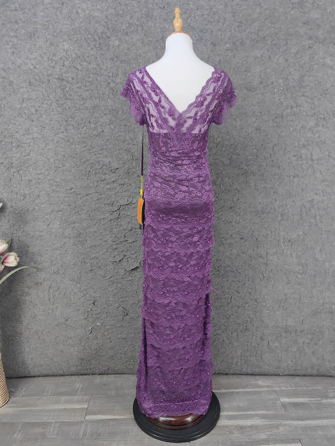 Elegant Purple V-Neck Lace Long Prom Dress Evening Dress P4643 - Image 6