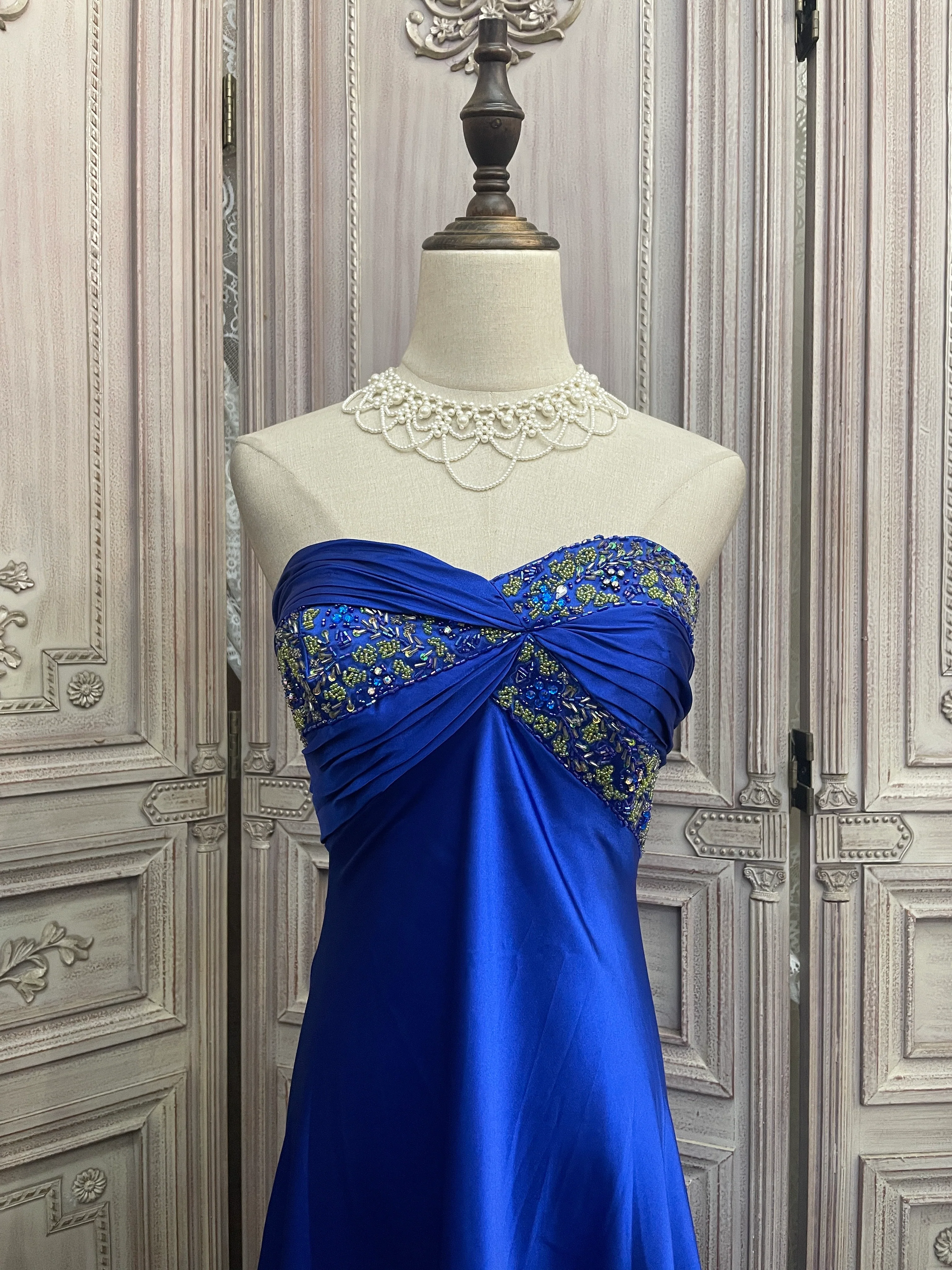 Elegant Royal Blue Sweetheart Train Beaded Satin Prom Dress Evening Dress P4730 - Image 2