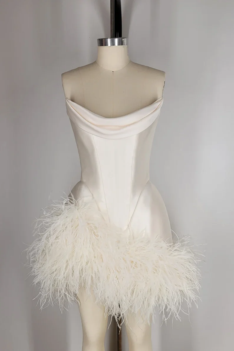Elegant Satin Tube Top Feather Edge Bodycon 19th Birthday Homecoming Dress P3604 - Image 2