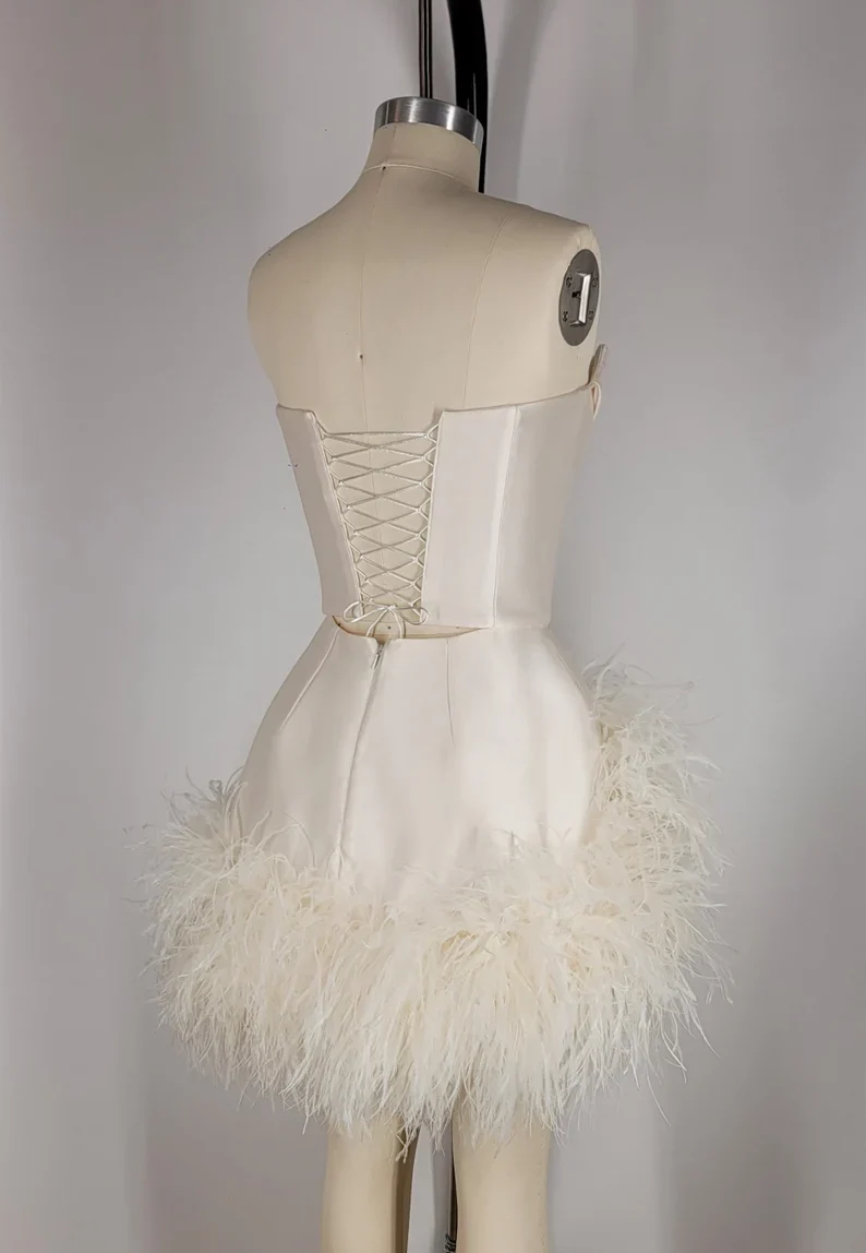 Elegant Satin Tube Top Feather Edge Bodycon 19th Birthday Homecoming Dress P3604 - Image 3