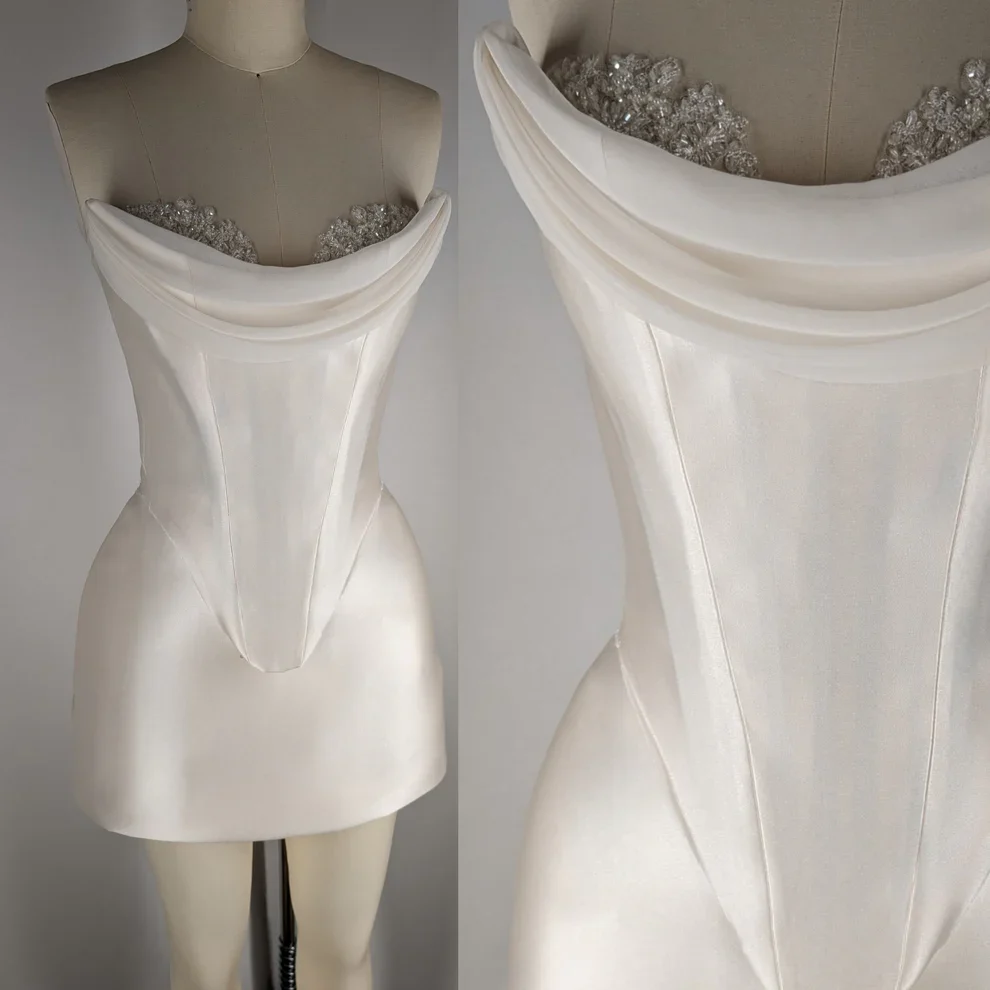 Elegant Satin Tube Top Feather Edge Bodycon 19th Birthday Homecoming Dress P3604 - Image 5